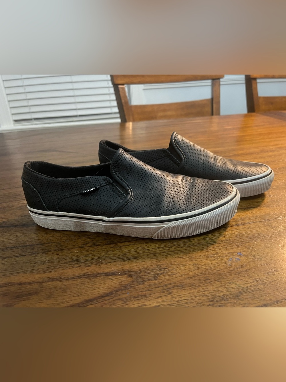 Vans Perforated Black Leather Classic Slip-On Shoes | Women’s 9